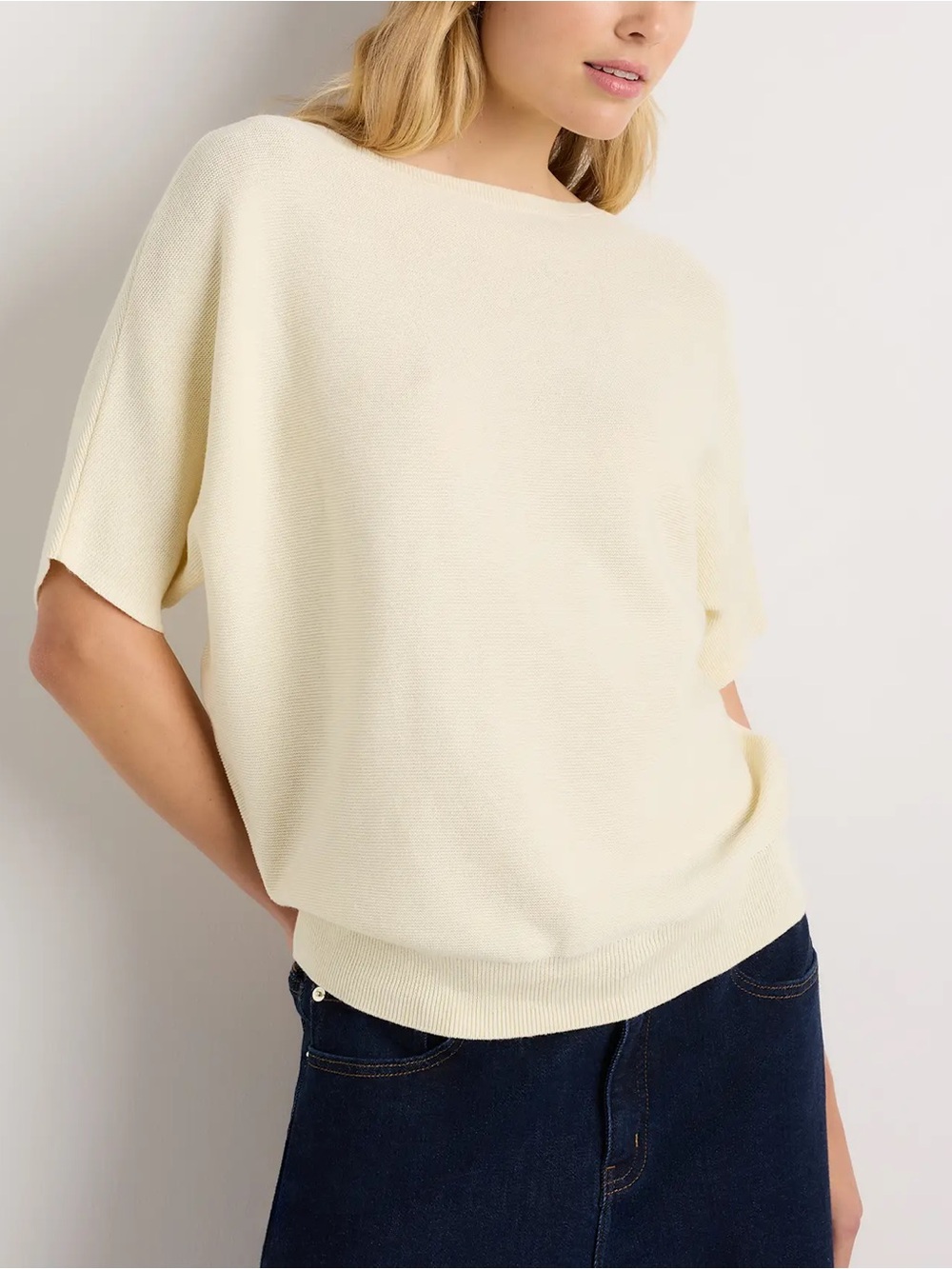 Quince Cream Short Sleeve Crewneck Sweater Top - Picture 4 of 12